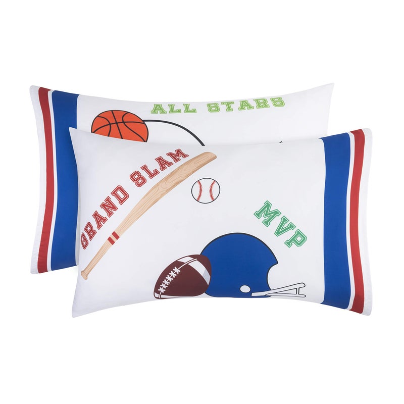 Everyday Kids 2-Pack Standard Size Pillowcases fit Pillows 20 x 26â€ -100% Soft Breathable Microfiber - Perfect for Toddler Little Boy Twin/Full Size Bed - Sports - Image 1